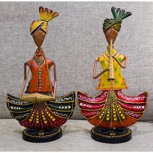 Metal Multicolour Musician Table Décor 13”x7”x4” boho decor artisan cultural